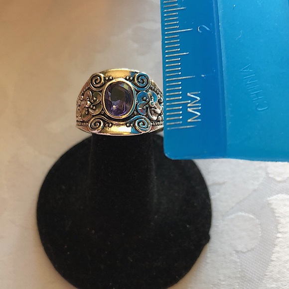 Unisex Size 9 Amethyst Silver Ring - Picture 10 of 12